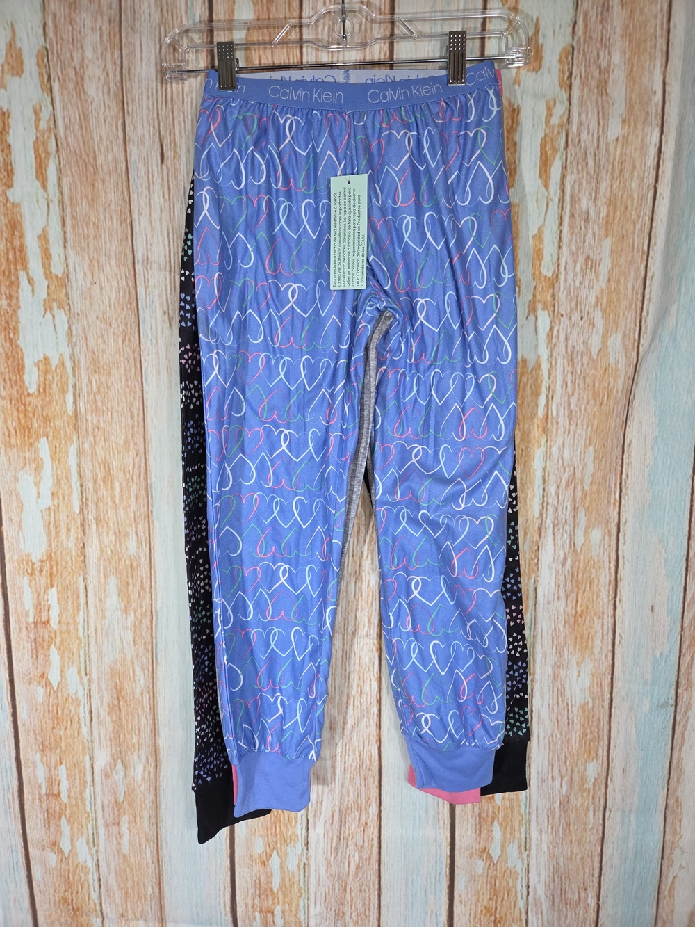 Calvin Klein Girls 3 Pack Small 7/8 Sleep Jogger Pants Heart Blue Gray Black